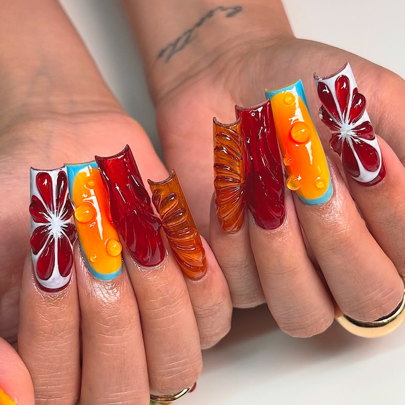 24 Pieces of 3D Gel Summer Fruit Colorful Dopamine Gradient Color Classy Cross-Border Wearable Nails Fake Nails 24 Pieces of 3D Gel Summer Fruit Colorful Dopamine Gradient Color Classy Cross-Border Wearable Nails Fake Nails