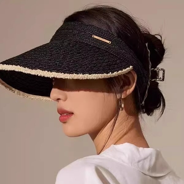 Japanese Light Luxury Rafi Grass Big Elegant Empty Top Hat Women's Summer Sunscreen Straw Hat All-match Elegant Sun Hat Sun Hat