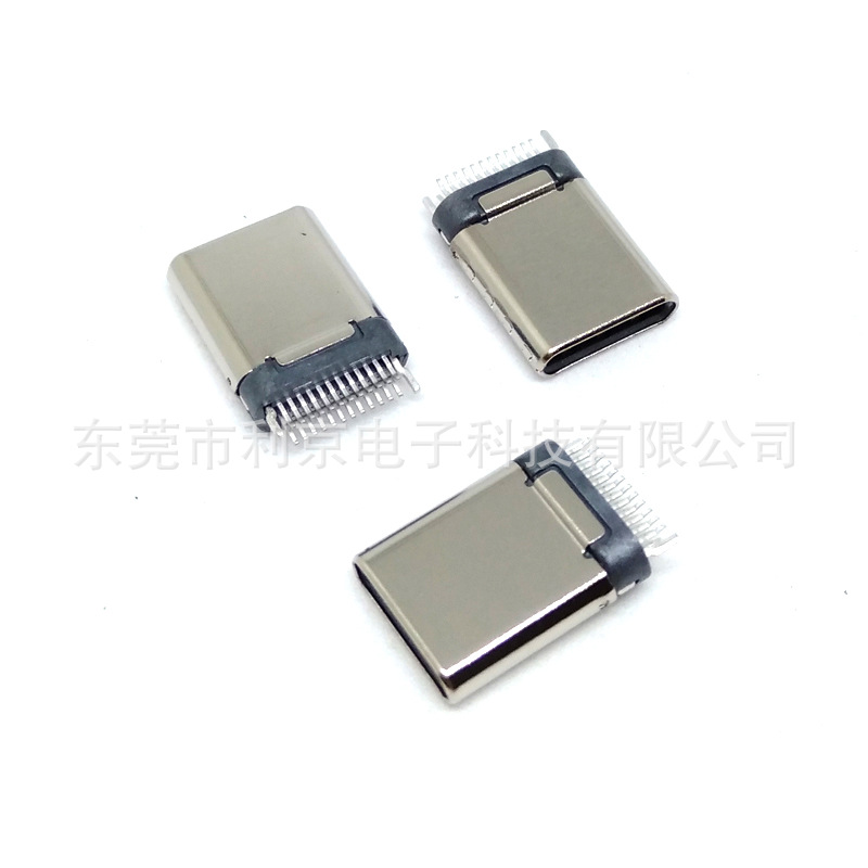 TYPE C公头夹板式24P侧面铆合冲压外壳USB3.1夹板0.8mm正反插公头-阿里巴巴