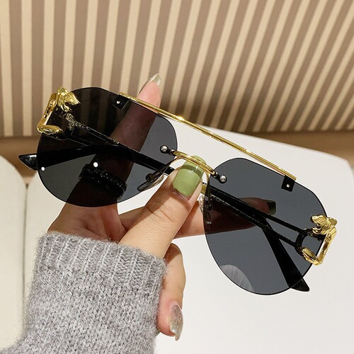 New European and American Cross-border Fashion High-end Sunglasses Men's Women's Large Face Slimming Leopard Head Sun Glasses Same Style as Internet Celebrities