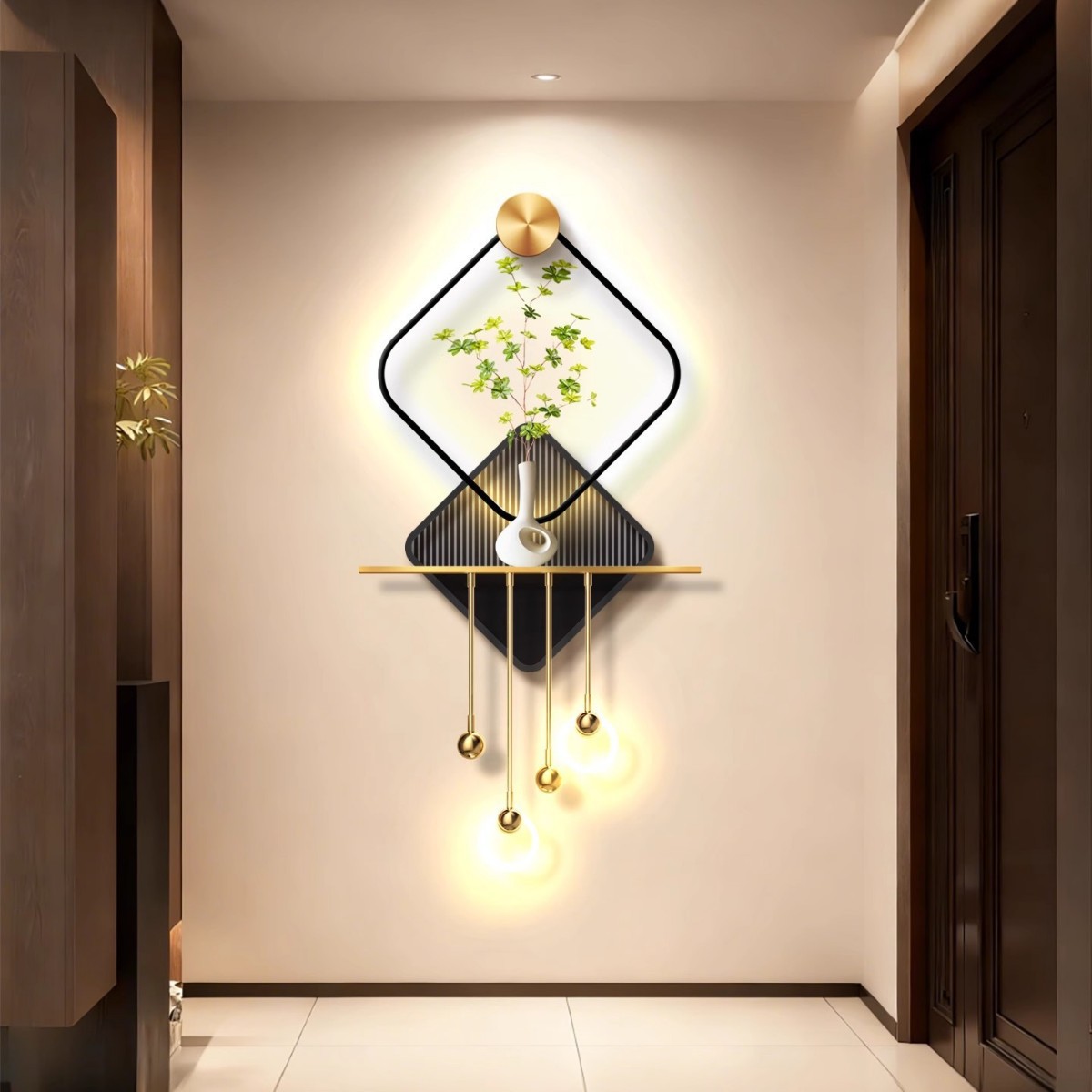 Liushui Shengcai puerta de entrada 2026 nuevo estilo de sala de estar frente a mural pasillo con lámpara colgar pintura