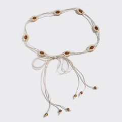 Bohemian-style flower-woven belt dress with waistband, hot-selling casual vacation-style waist cord