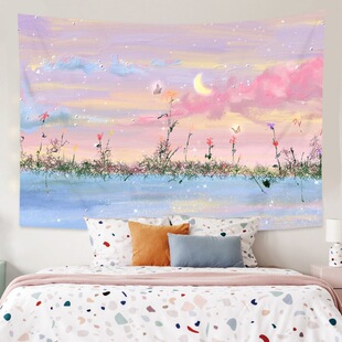 Hanging Cloth Ins Internet Popular Girl's Heart Oil Painting Wallpaper Background Cloth Dormitory Room Bedroom Dress-up Decoration Back Generation Hair