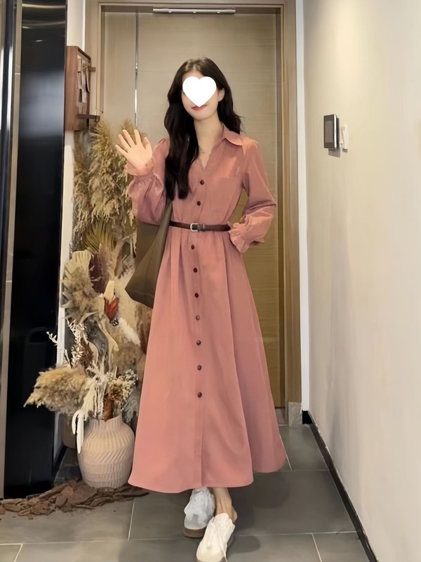 法式蕾丝拼接翻领长袖连衣裙女2025秋季新款收腰显瘦简约长裙裙子|undefined