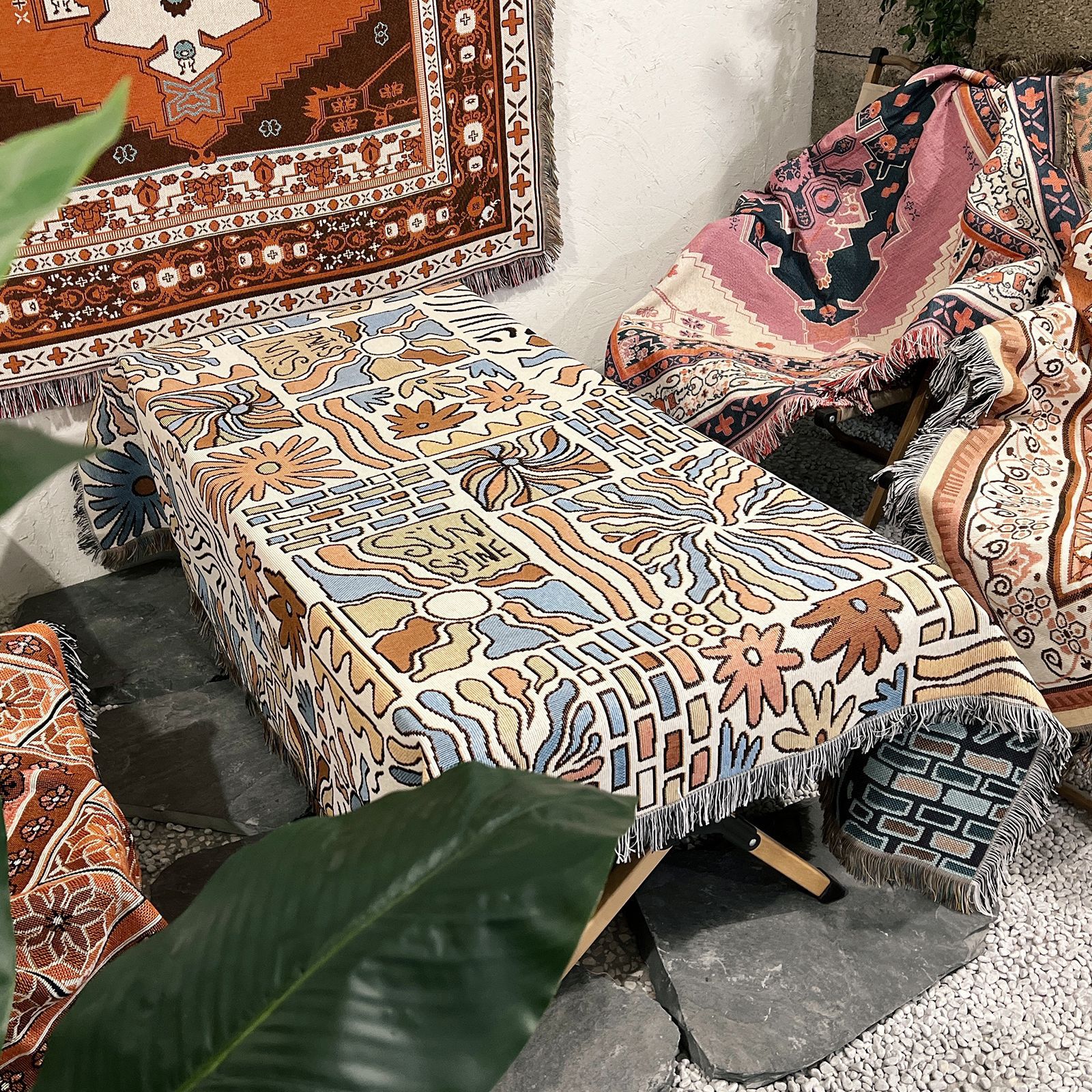 Divano nel vento campeggio all'aperto coperta da pisolino con filo da picnic, coperta bohémien_voghion.com