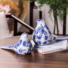 景德镇青花瓷陶瓷鸟摆件中式陶瓷摆件客厅电视机柜装饰陶瓷长尾鸟