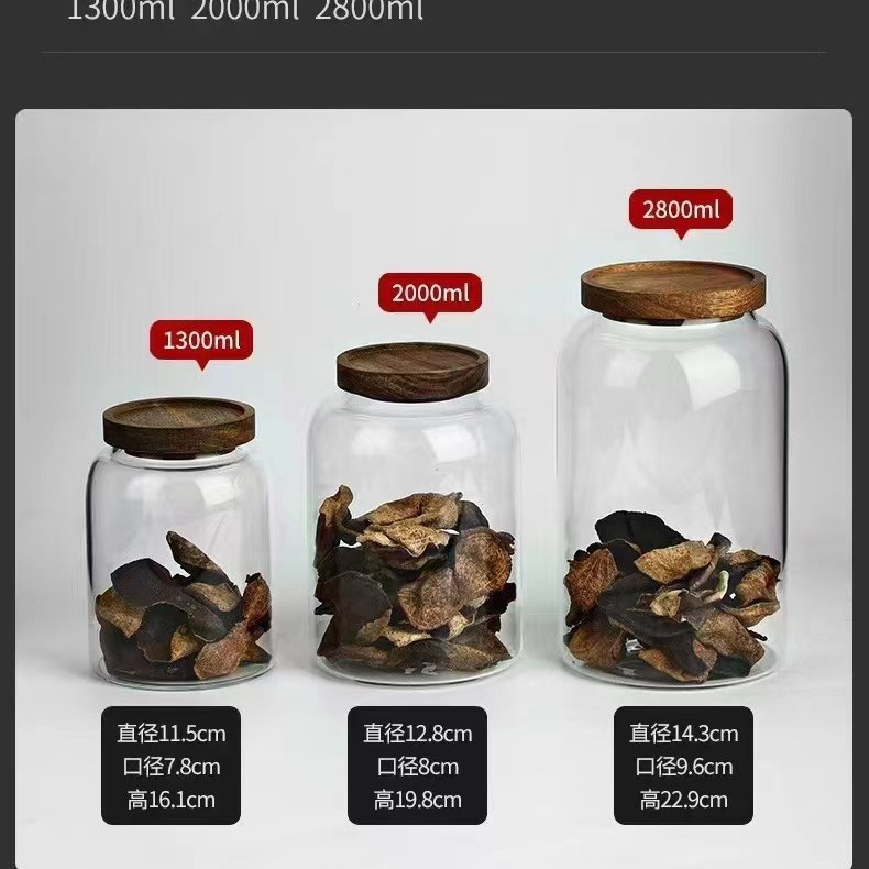 Tanque de sellado con tapa latas de té de vidrio de borosilicato latas de cáscara de naranja para el hogar Cubierta de madera de acacia latas de granos diversos resistentes al calor