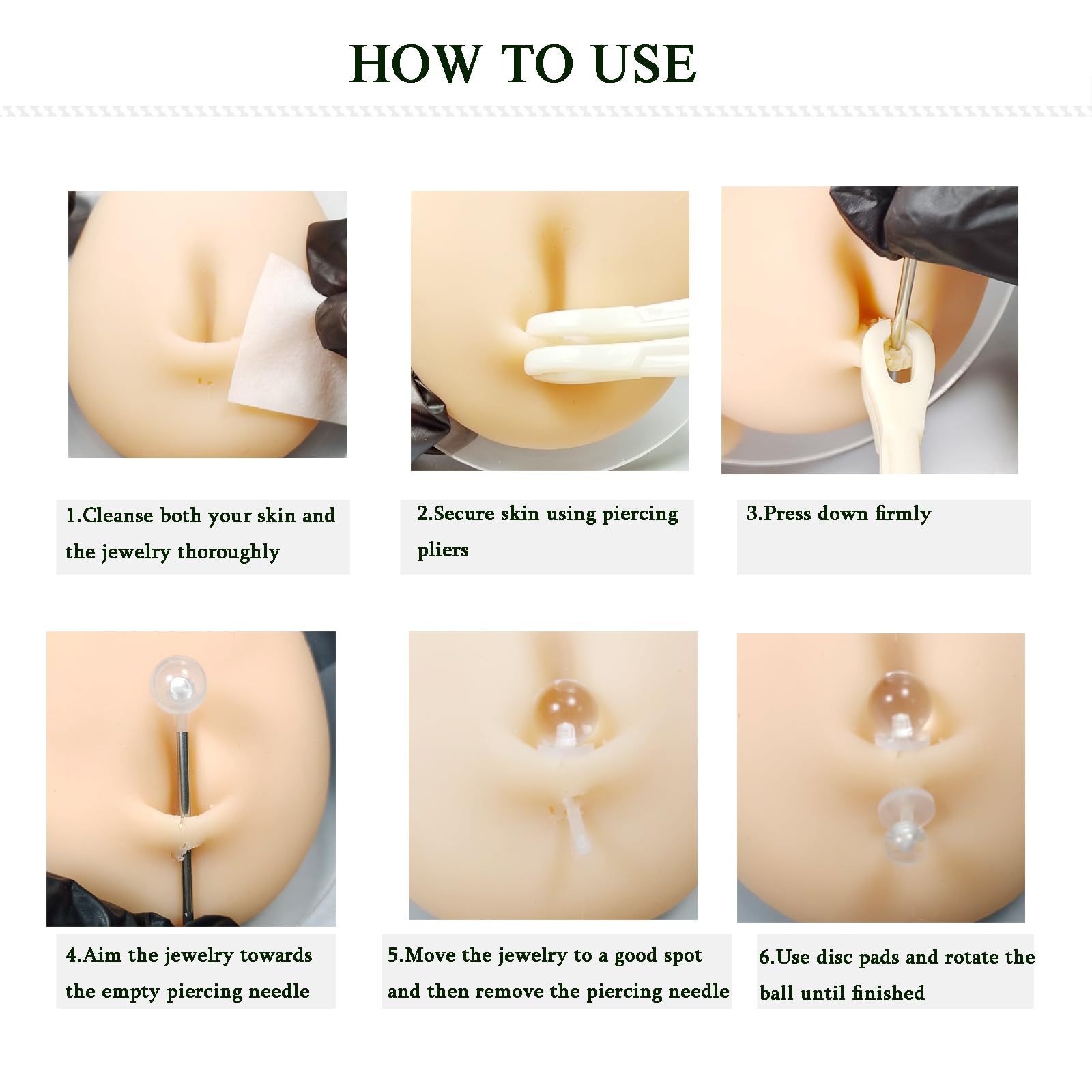 Kit de piercing nombril en acier inoxydable avec outils_voghion.com