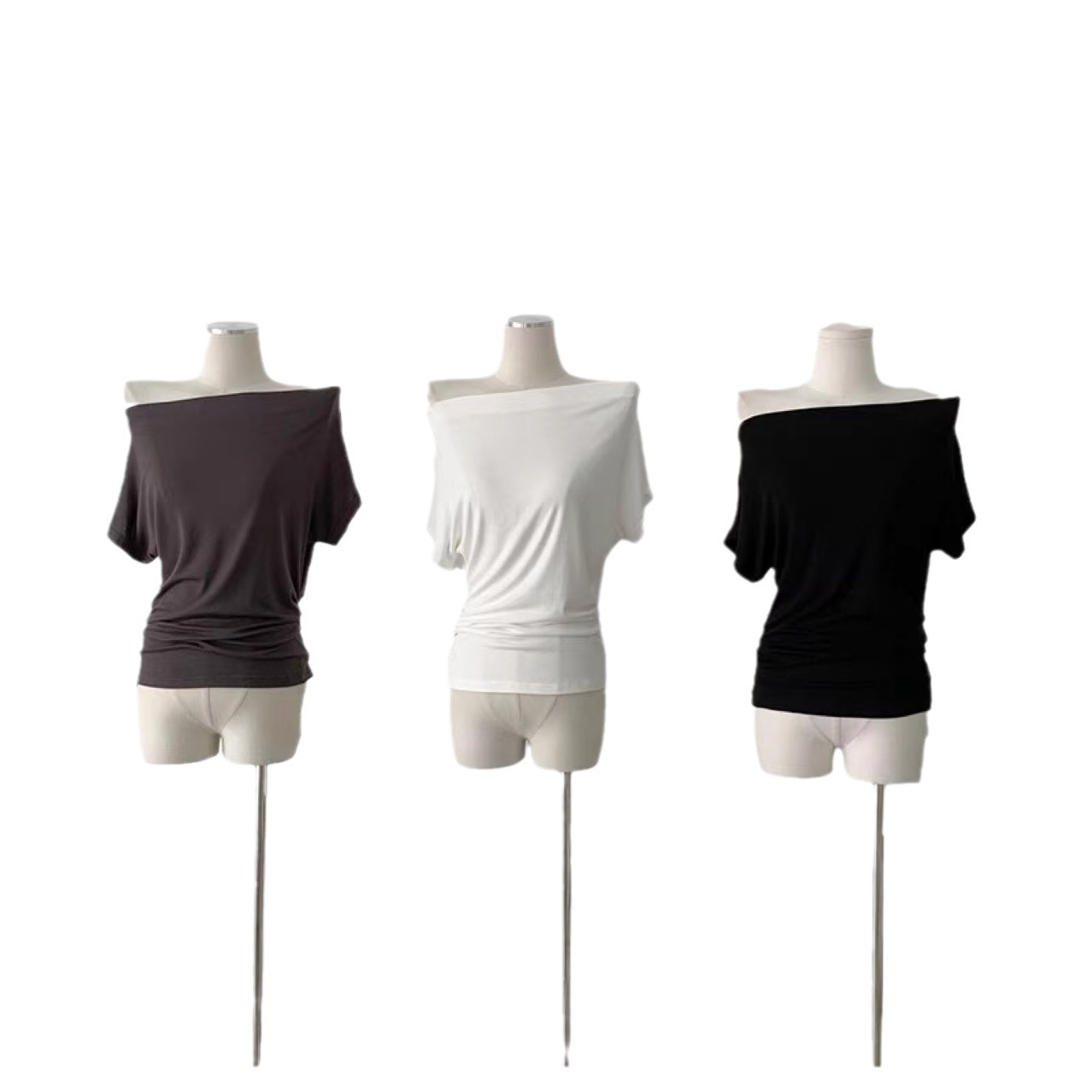Top estilo americano con hombros descubiertos y diseño moderno, ropa de mujer, verano 24, estilo informal, corto, asimétrico, camiseta de manga corta