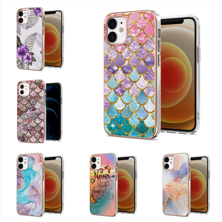 For iPhone12 electroplated marble phone case Apple 13 all-inclusive anti-drop XS silicone soft TPU protective case