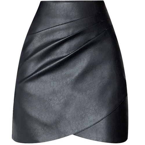 Glamorous irregular pleated PU skirt for women - Autumn/Winter 2024 new style, high-waisted, slimming A-line hip-hop short skirt