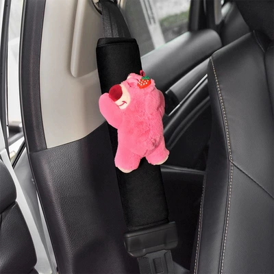 Sürətlər qutusu və əl tormozu başlıqları – Seat Belt Shoulder Cover Decoration - lying-strawberry-bear-black-ice-silk-shoulder-pads