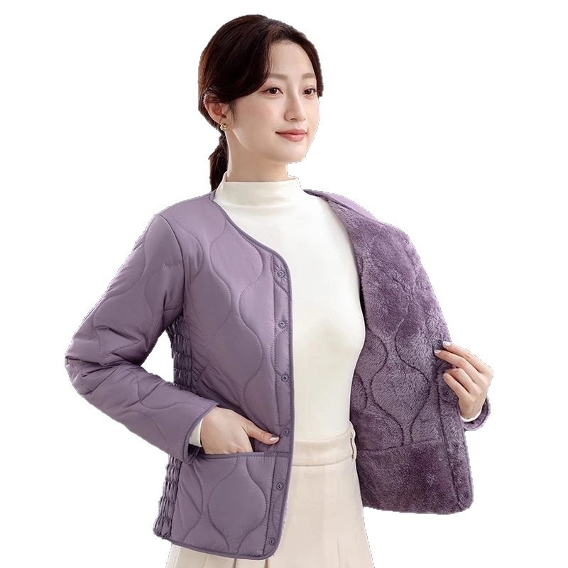秋冬2025女士修身加绒保暖羽绒棉内胆短款加厚棉袄中老年轻薄外套|undefined