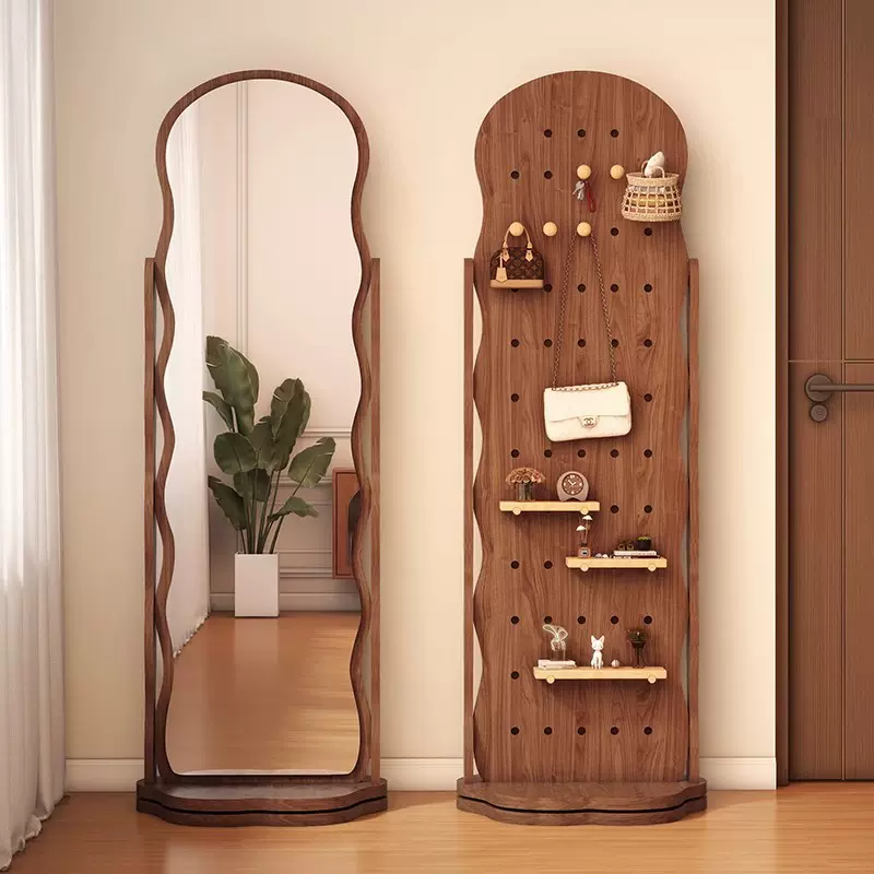 洞洞板穿衣镜衣帽架一体全身镜高级感旋转落地镜女生家用试衣镜子
