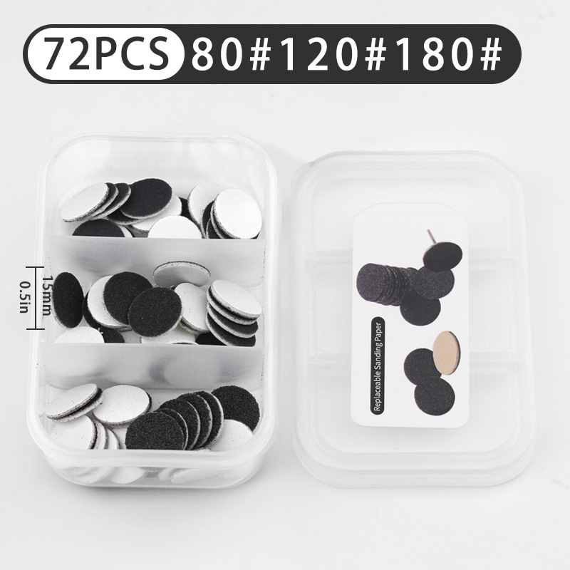 Tabletas de lijado de uñas, lijado de uñas de tres colores, lijado de pies, herramientas para quitar las plantas de los pies, 72 piezas, lijado de armaduras de eje en caja