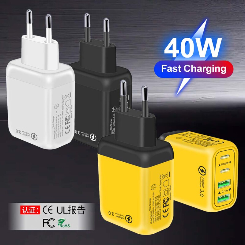 40W Pd+Usb Multi-Port Mobile Phone Charger European Travel Charging Head Wall Charger Wholesale Cross-Border