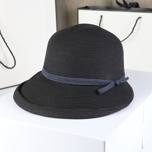 Retro Hepburn style sunshade straw hat for women, foldable basin hat, Japanese fisherman hat, summer travel sun protection sun hat