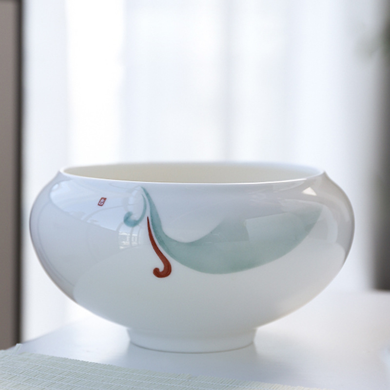 Chinese white koi ceramic kung fu tea set creative tea washing water cup building water Tea ceremony accessories large tea bowl pen washing flower pot