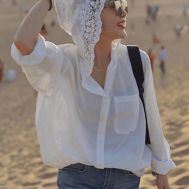 Trendy High-End Chic Shirt 2025 New Autumn Lace Hollow-Out Hooded Design Shirt Sun-Protective Thin Jacket