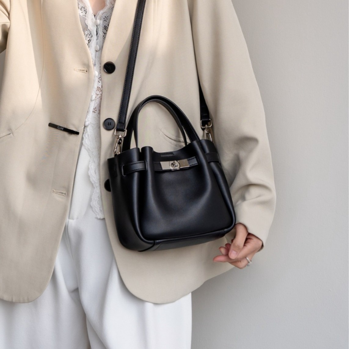 Genuine Leather Niche Design Handheld Basket Bag For Women 2026 New High-End Retro Trendy Crossbody Bucket Bag - Thumbnail 2