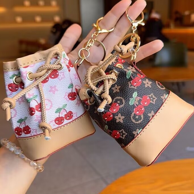 New Women's Mini Bucket Bag, Cherry Coin Purse, Fashionable Lipstick Bag, Versatile Earphone Bag, Key Bag, Pendant