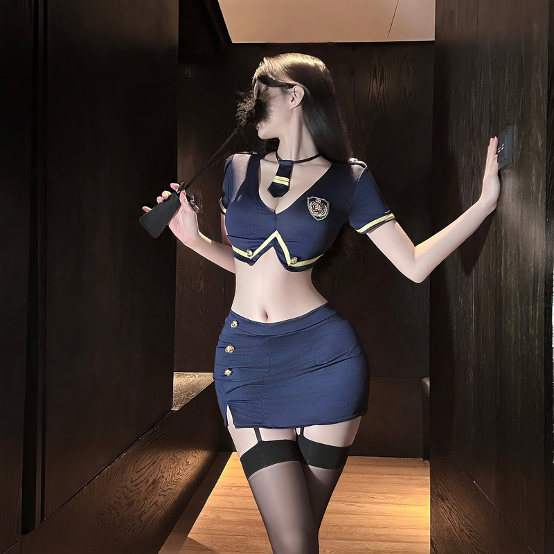 Trendy Erotic Lingerie Pure Desire Style Police Officer Slim-Fit Uniform Ol Bodycon Skirt Role-Playing Flight Attendant Outfit Tight-Fitting Dress