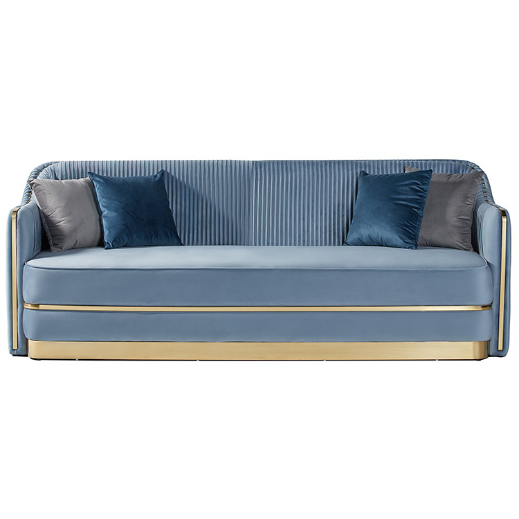 蓝色灰色褶皱后现代丝绒布艺客厅沙发厂家直销组合单双三人位