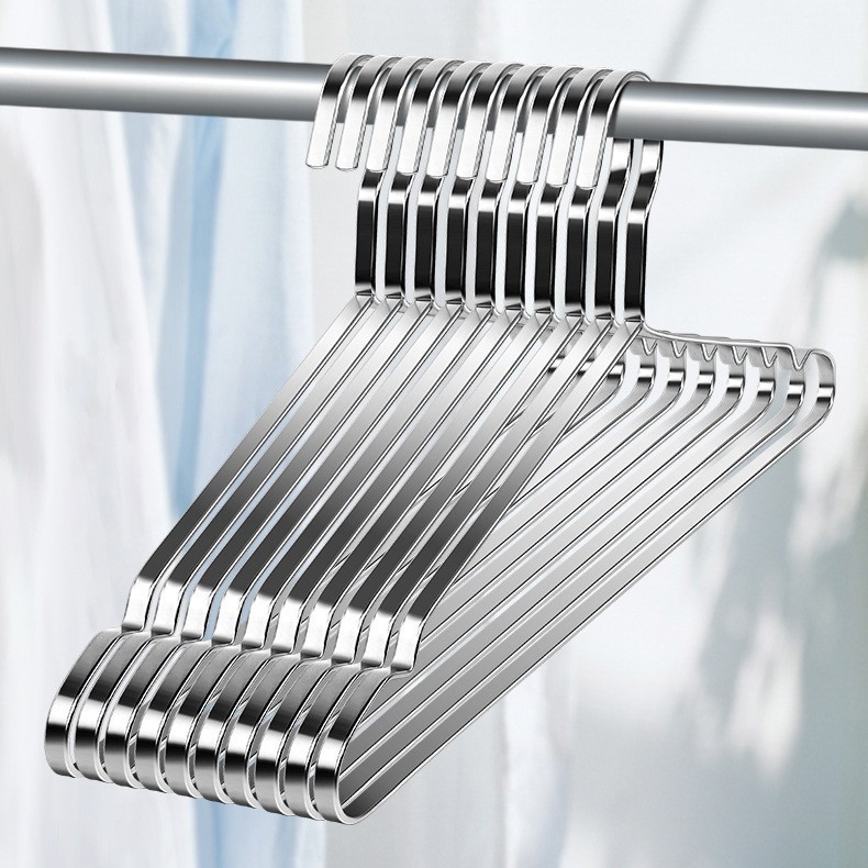 Wholesale 304 Stainless Steel Flat Bar Clothes Hanger Thickeneded 8mm Anti-Slip Clothes Hanger Solid Clothes Drying Rack Adult Clothes Hanger Drying Rack
