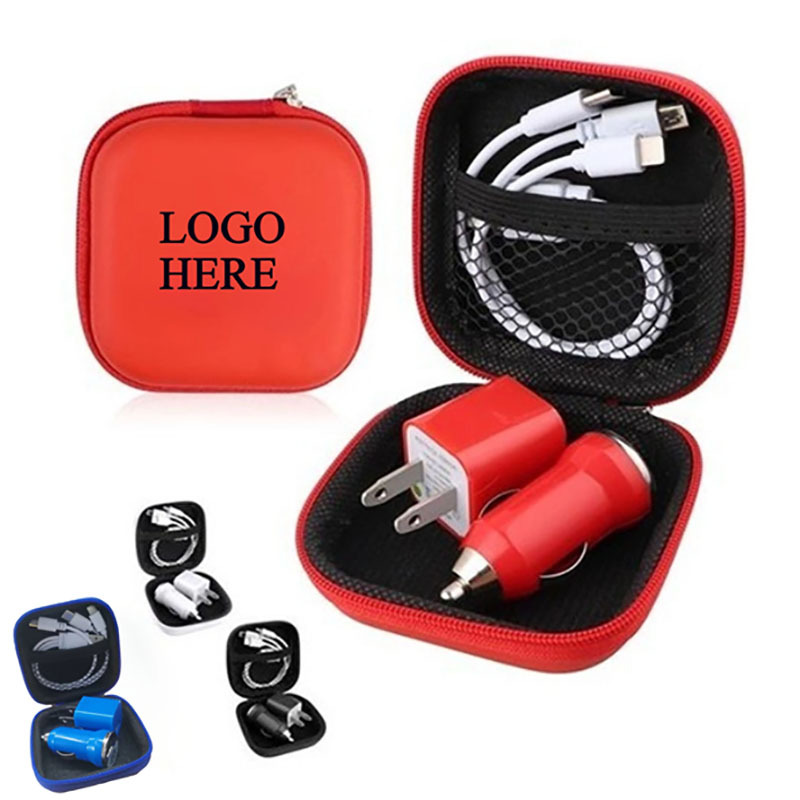 定制l车载手机快充旅行套装耳机三合一充电器充电线多功能数据线