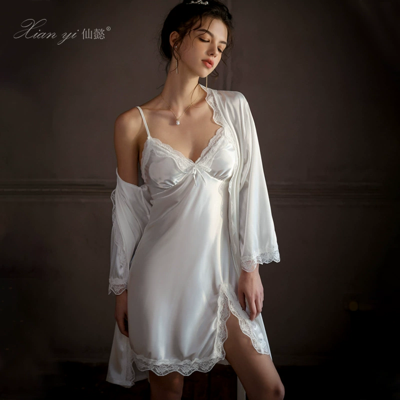 Xian Yi, ночная рубашка из ледяного шелка с чистым желанием, летняя тонкая французская Пижама, костюм, можно носить, верхняя Домашняя одежда, Женская 512