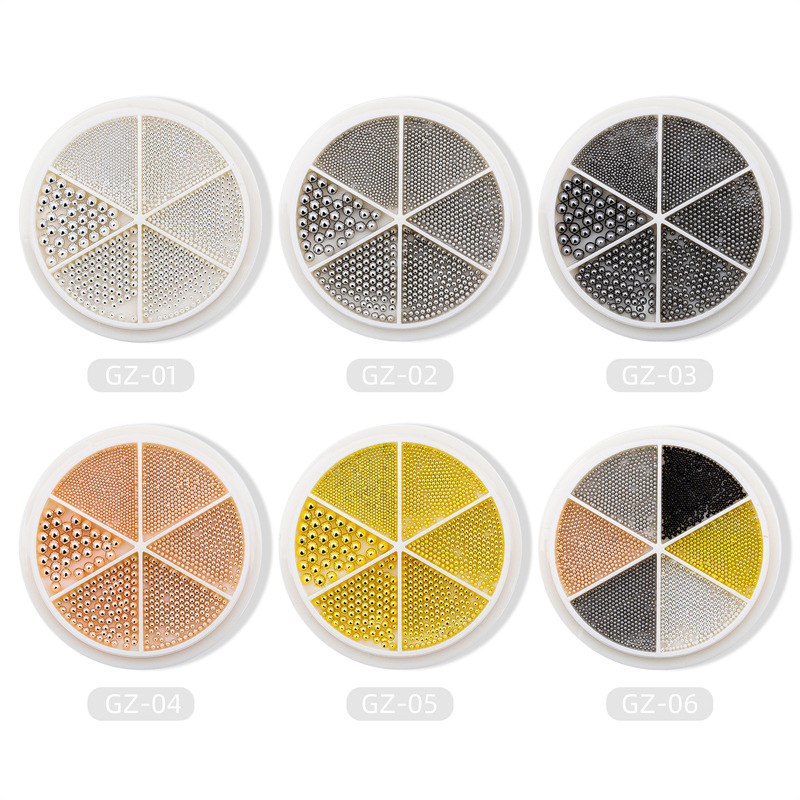 Transfronterizo Manicura nueva joyería de uñas pequeña bola de acero de metal bola de acero 6 rejilla mixta tocadiscos decoración de la joyería al por mayor