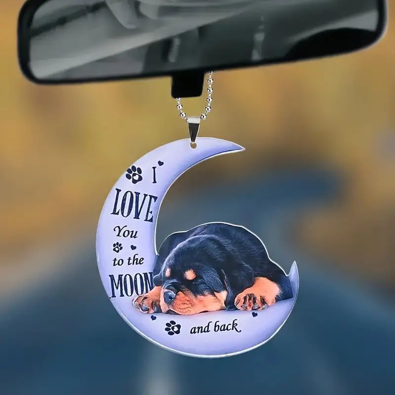Cute caricatura luna cachorro nuevo colgante de automóvil acrílico plano transfronterizo espejo interior colgante de decoración