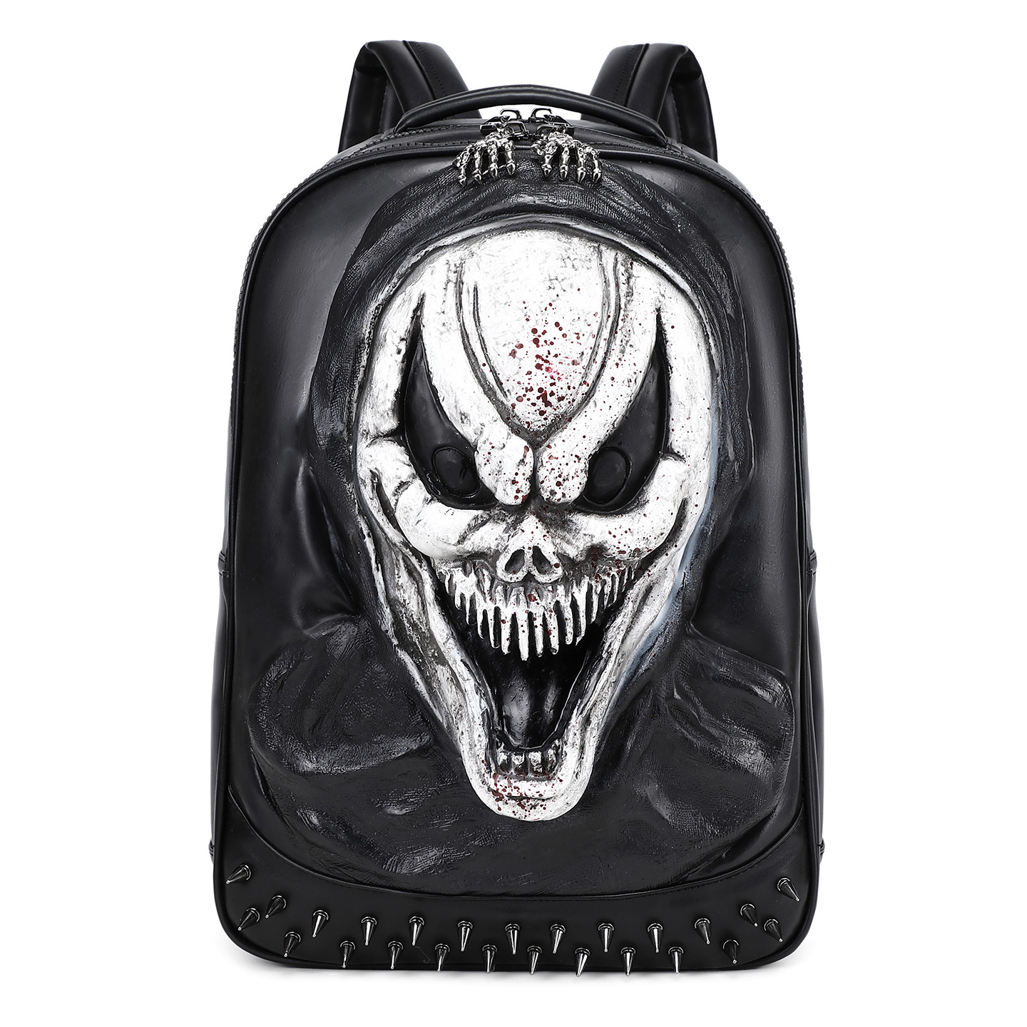 暗黑风3D骷髅头双肩包个性铆钉朋克背包潮酷街头风大容量PU皮书包