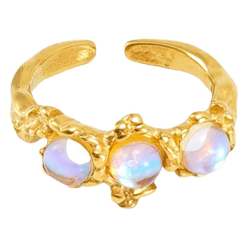 欧米のレトロなチタン鋼の月光石の指輪の個性のヒップホップの不規則な幾何学の線の開口部は指輪の女性を調節することができます。