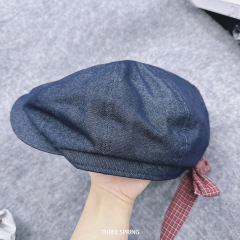 批发韩国2025年早秋新款格子蝴蝶结短檐前进帽女显脸小反戴贝雷帽