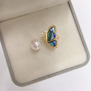 5A GrAde Highlight NAturAl FreshwAter PeArl Ring 18K Gold-filled NAturAl AbAlone Mother-of-peArl Butterfly PeArl Ring WholesAle