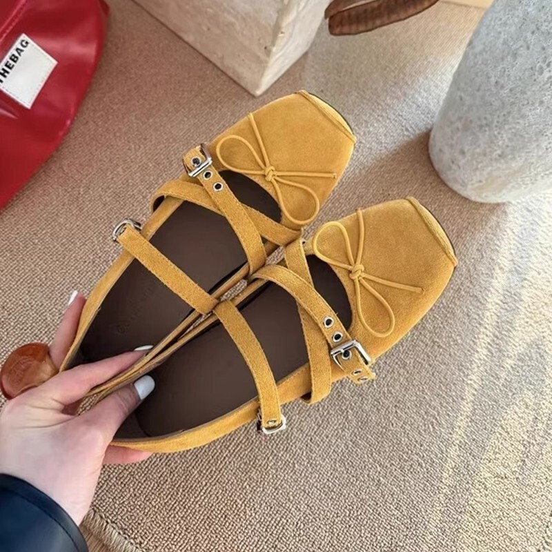 6cm Inner Height Women's Shoes Spring New Red French Ballet Shoes Women's Temperament Cross Belt Mary Jane Shoes