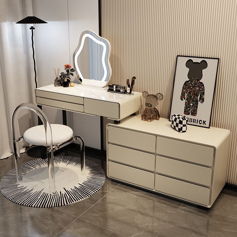 2025 Cream-Style Slate Solid Wood Dressing Table and Bedside Table Integrated Internet-Famous Retractable Makeup Table for Bedroom, Modern and Simple