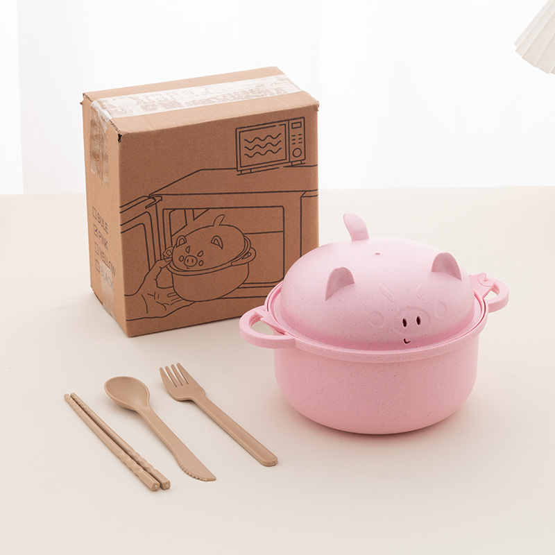 Wheat Straw Bowl with Lid, Drainable, Student Dormitory Portable Instant Noodle Bowl Set, Large Capacity Portable Tableware