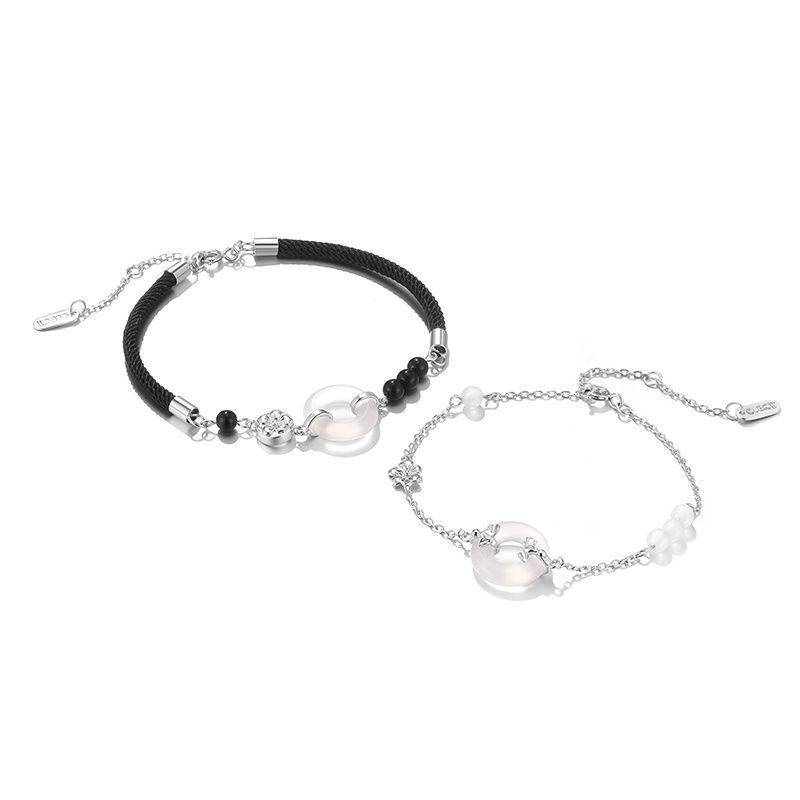 Flowers Ping An Buckle Couple Bracelet Women's Men's Light Luxury Niche Exquisite New Chinese Style Hand Rope Graduation Gift Bracelet