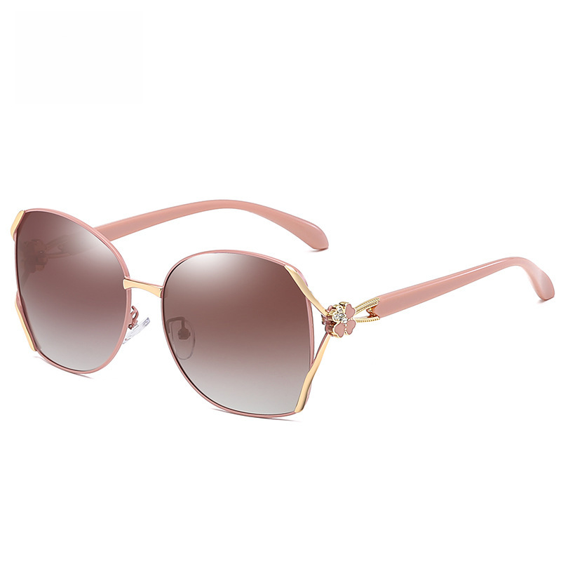 Polarized sunglasses for women 2024 new European and American elegant four-leaf clover diamond-embedded metal sunglasses with glasses_voghion.com