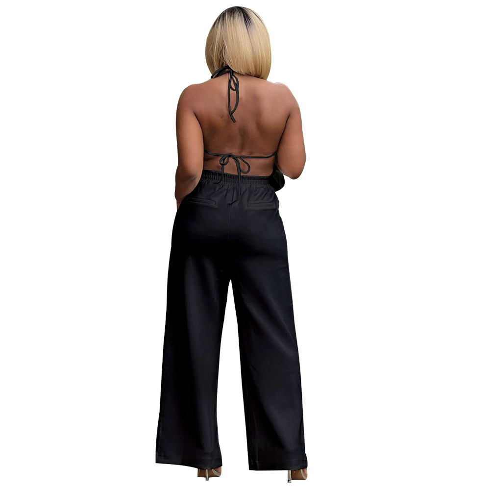 591g Weight Sleeveless Sleeve Length Spandex, Polyester Fabric Type Pant Co-ord Set Sets Type 2 Pieces Set Quantity Holiday, Street Occasion Halter Neck Neckline Loose Fit Type Solid Color Pattern Summer Season Women's Gender Backless Design Sexy, Streetwear Style Holiday Street Women's Sexy Streetwear Solid Color Spandex Polyester Backless Pant Co-ord Set Pants Sets 31