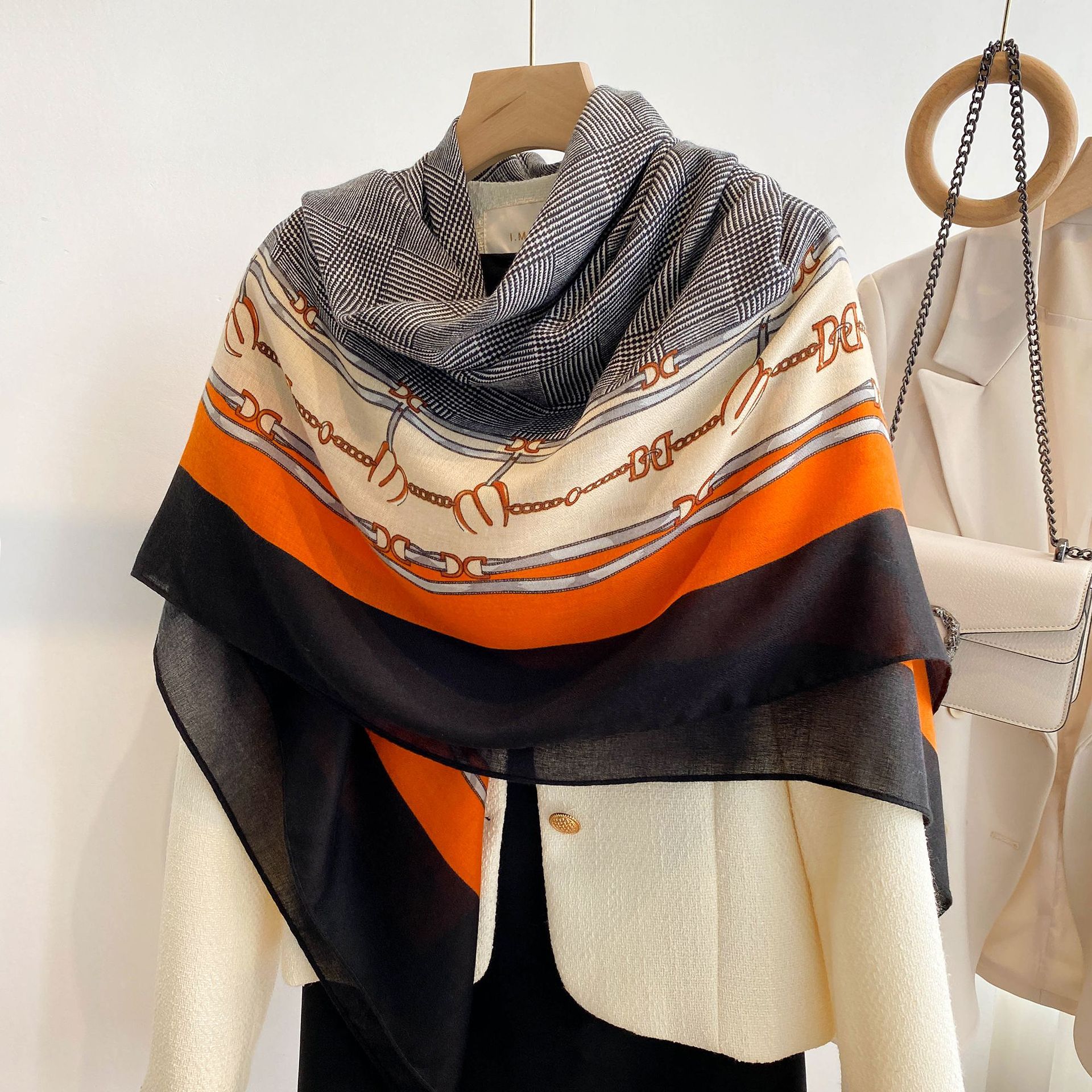 Estilo coreano luz suave Plaid impresión 135*135cm algodón y lino sensación bufanda grande cuadrado viajes protector solar chal