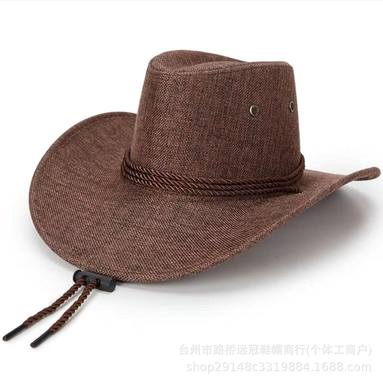 Thickened Men's Hat with Wide Brim, Linen Cowboy Hat, Riding Hat, Beach Sunshade Hat, Sun Protection Hat, Large Brim