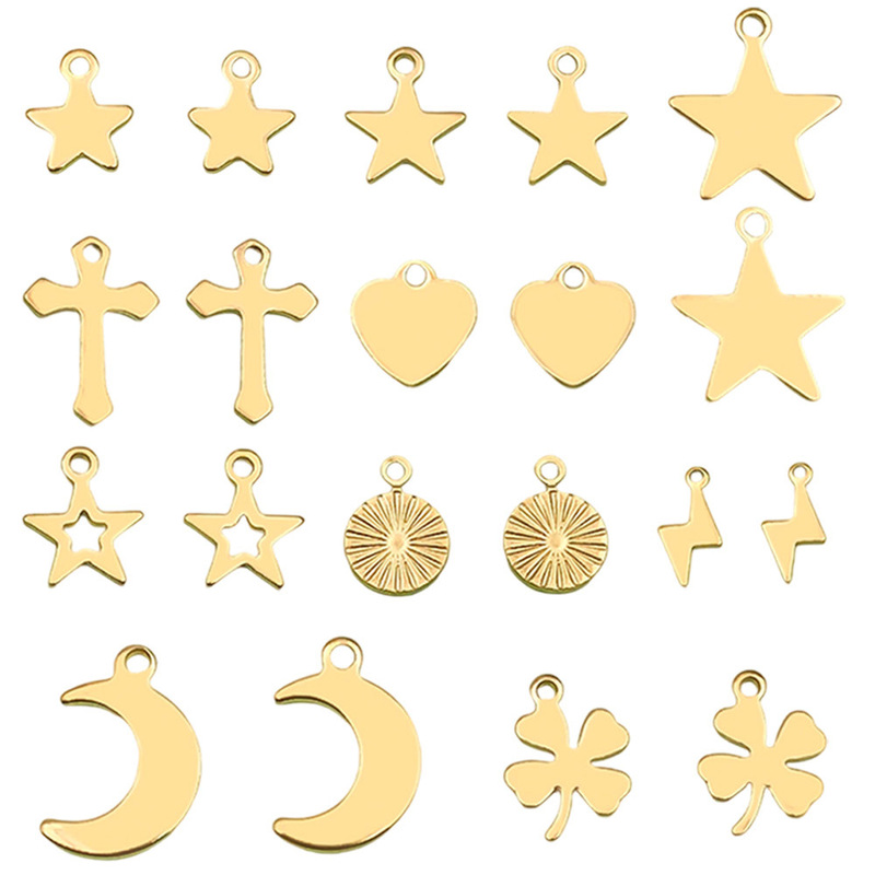 Stainless Steel Heart Star Four-Leaf Clover Cross Pendant DIY Bracelet Necklace Small Tag Pendant Jewelry Accessories