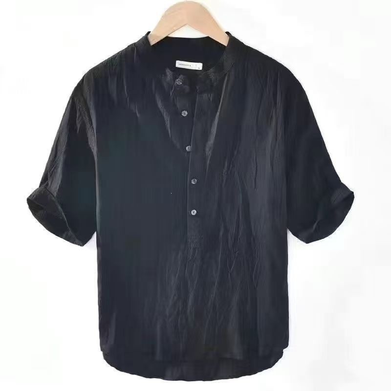 Camicia casual uomo in cotone e lino a maniche corte_voghion.com