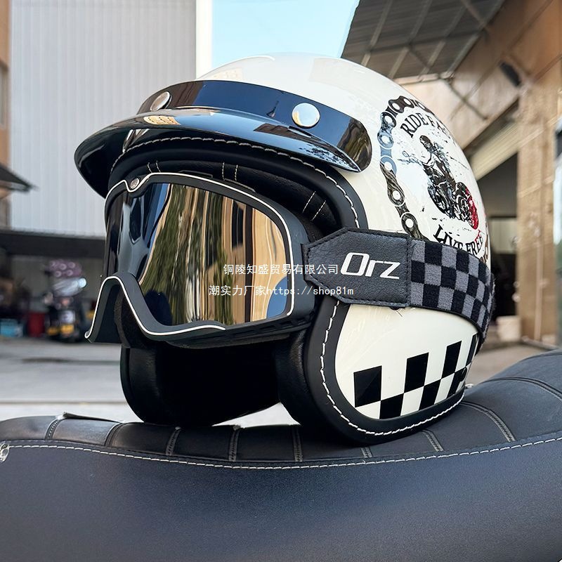 Ha Lei 3C Certified ORZ Retro Harley Motorcycle Helmet (Auto Parts and Accessories) - m-gloss-black