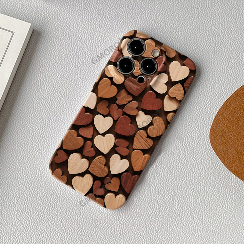 Best-selling in Europe and America, simulated wooden three-dimensional heart-shaped iPhone 16 retro print film case, 17pm personalized phone case Best-selling in Europe and America, simulated wooden three-dimensional heart-shaped iPhone 16 retro print film case, 17pm personalized phone case