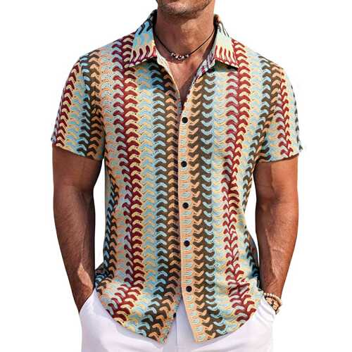 Cross-border men's clothing, European and American style men's knitted shirts, summer new colorful hollow-out breathable short-sleeved shirt A0404