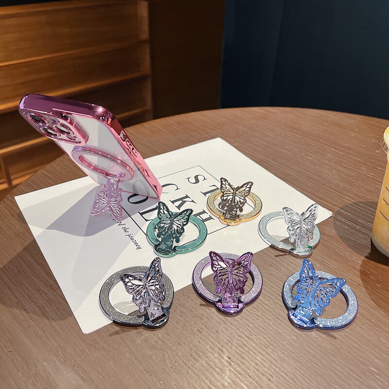 フラッシュパウダー蝶スタンド超薄型磁気ワイヤレス充電折り畳み可能なバックテープ携帯ケース共通指輪スタンド|undefined
